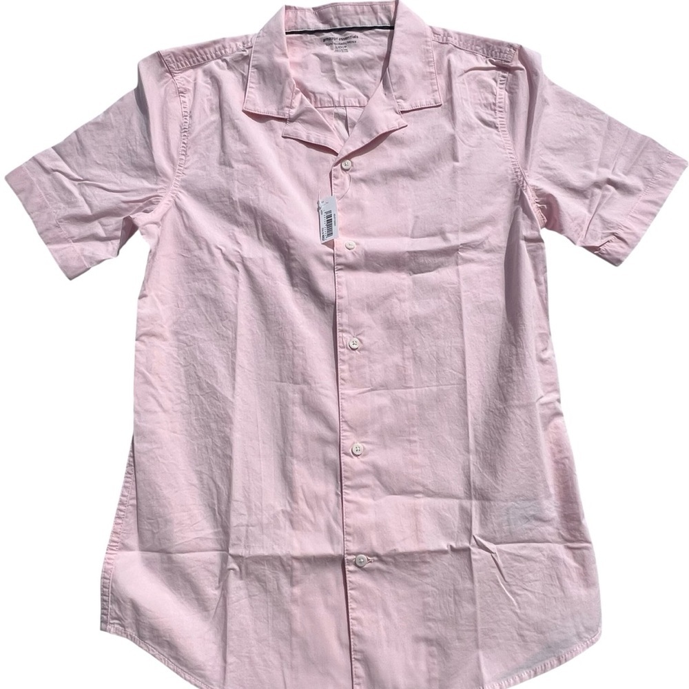 Amazon Essentials Men's Short-Sleeve Button-Down Shirt in Light Pink